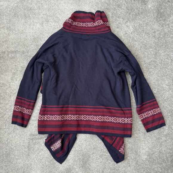 Eddie Bauer Sweater Womens Small Navy Red Open Front Cardigan Aztec Wool Blend - Picture 8 of 8